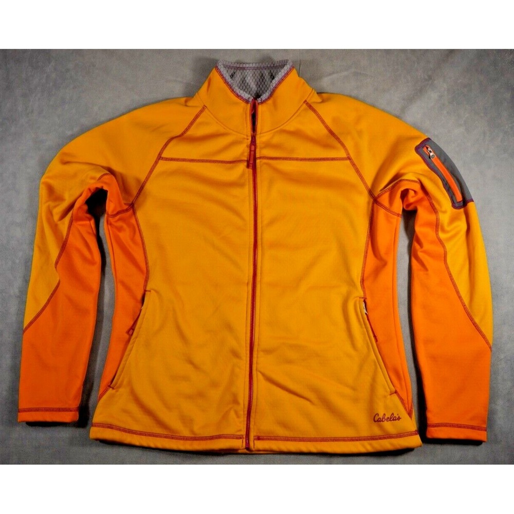 Cabelas‎ Jacket Womens Large Full Zip Long Sleeve Gold & Orange Fleece Pockets